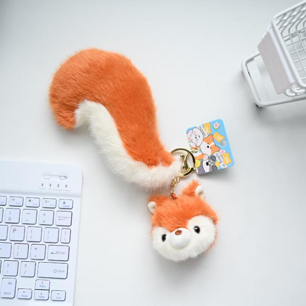 18cm Langer Schwanz Eichhörnchen Waschbär Bär Plüsch Anhänger Kawaii Tiere Flauschige Plüsch Schlüsselanhänger Tasche Auto Handy Hängende Plüsch Schlüsselanhänger