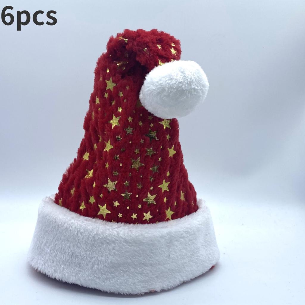 6pcs Christmas Hat Hot Stamping Snowflake White Red Plush Personalized Christmas Hat Holiday Decoration Plush Material