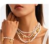 Elegant Pearl and Stainless Steel Beach-Style Necklace & Bracelet Set for Women