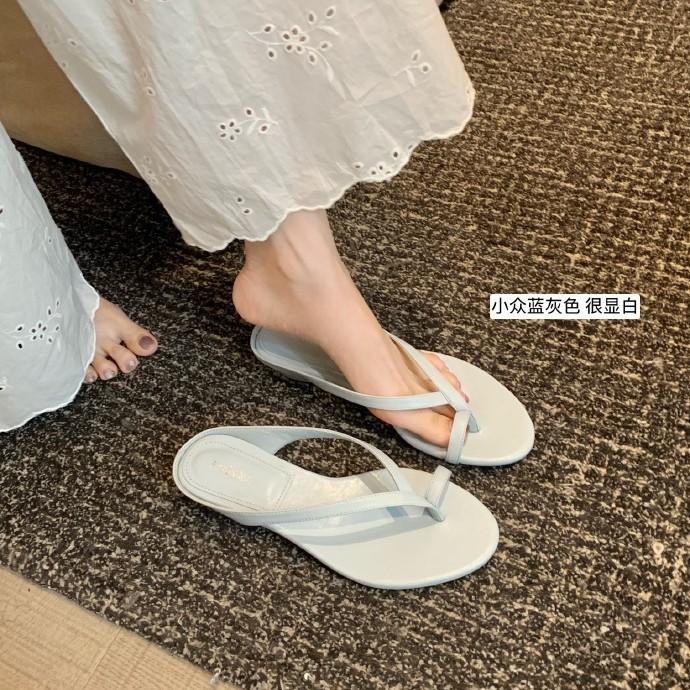 Sheepskin version of grape mother, the same temperament set of toe slippers for women's summer wear, minimalist thin strap round head thick heel cool 
