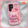 For Samsung Galaxy S25u S24 S23 Ultra S21 FE M01S M11 A10S 3D Cartoon Piggy Soft Silicone Case Stereoscopic Telescopic Bracket