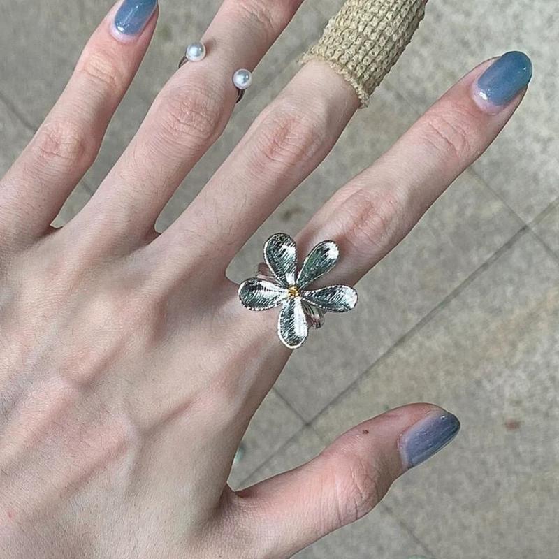 Silver Alloy Floral Rings Portable Comfortable Fit Sturdy Metal for Daily Outfit Accessories