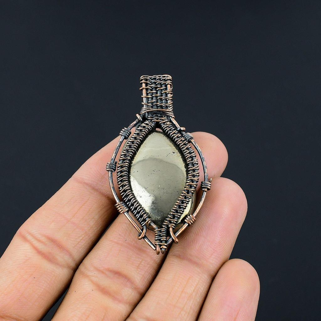 Golden Apache Pyrite Pendant, 999 Copper Wire Wrapped Jewelry, Gemstone Pendant, Gift For Her Handmade Dainty Jewelry