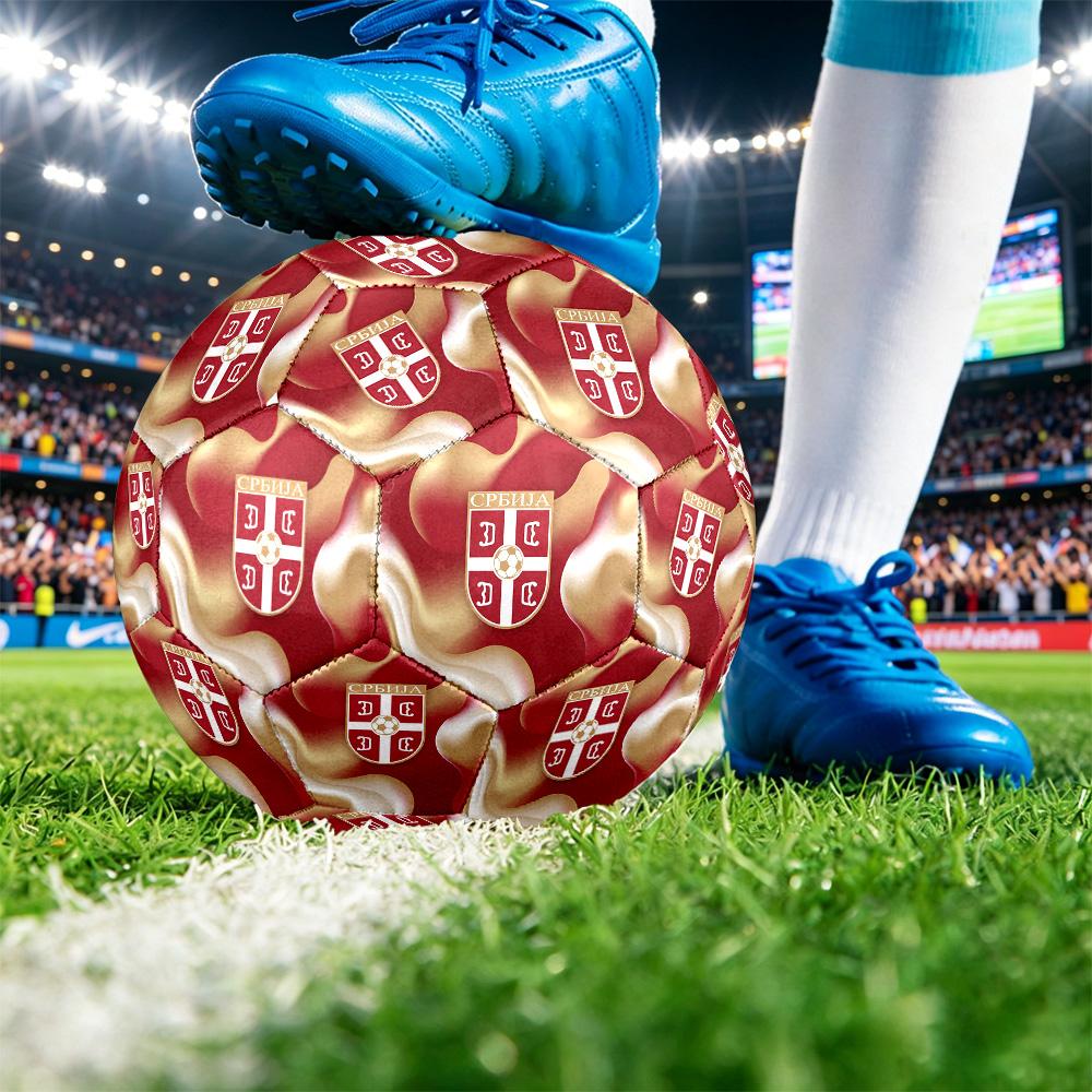 Serbia Printed Size 5 Soccer Ball Wear Resistant Standard Adult Training Football Fan Gift for Indoor Outdoor Match Sports
