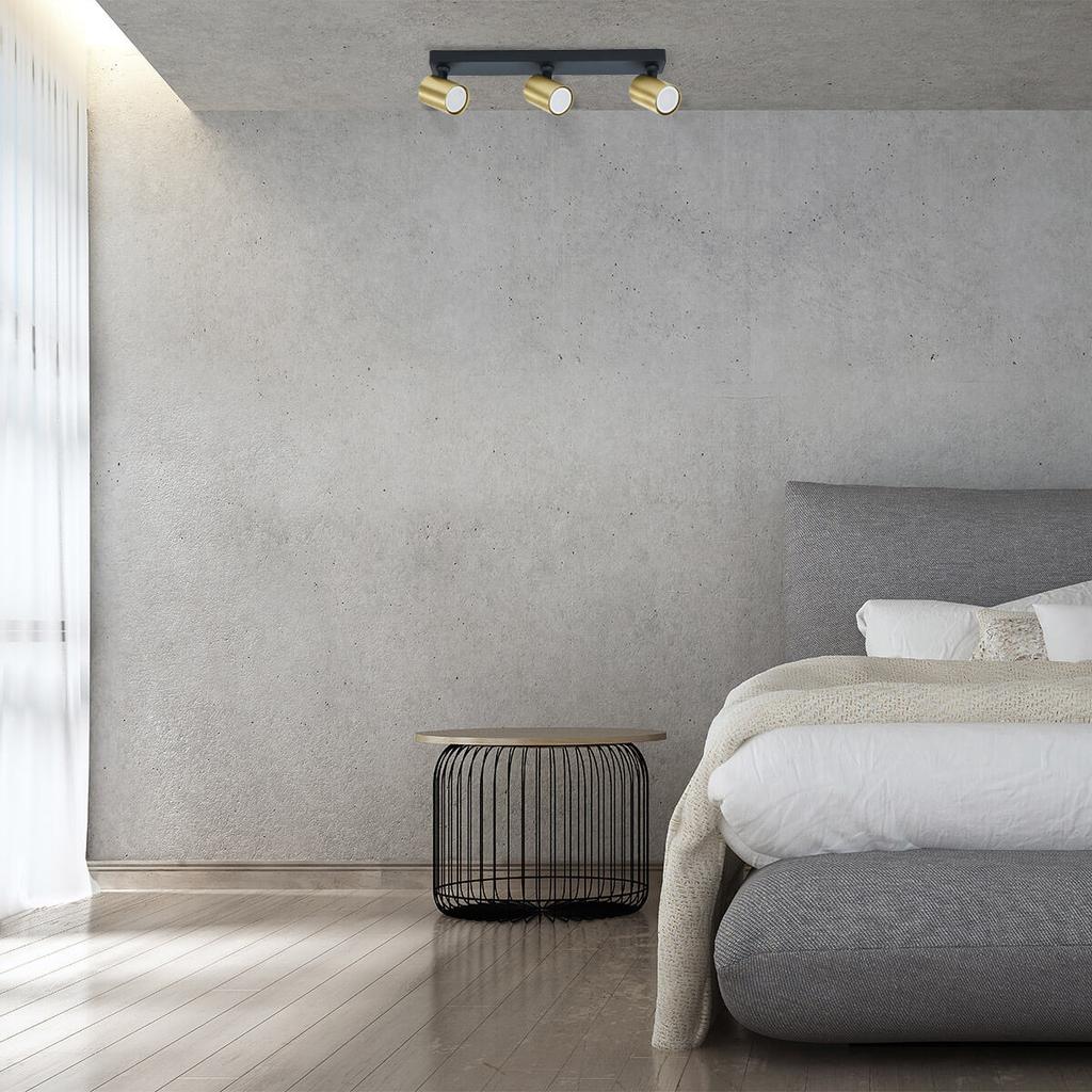 Oprawa Ścienno-Sufitowa Czarna Listwa 45 Cm Złote Ruchome Reflektorki 3Xgu10 50W Snow Light Prestige
