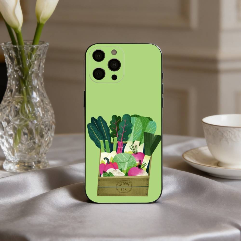 INS CUTE Organic Vegetable Phone Case For iPhone 17,16,15,14,13,12,11 Plus,Pro Max,XS,Soft Silicone Black Cover