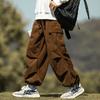 Japanese Vintage Brown Corduroy Pants Men's Loose-fit Drawstring Ankle Casual Pants Autumn Winter Season