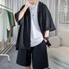 Set da uomo Camicia+Pantaloncini Top a maniche corte tinta unita Pantaloni coordinati Moda estiva Abbigliamento oversize Uomo