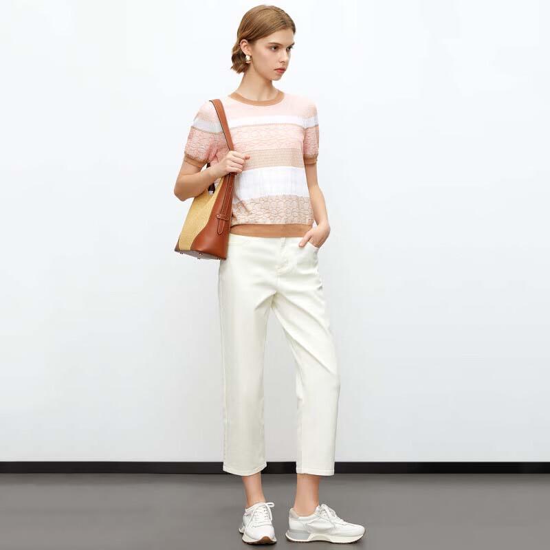 JESSIE Women's Striped Lyocell Short-Sleeve Knit Top