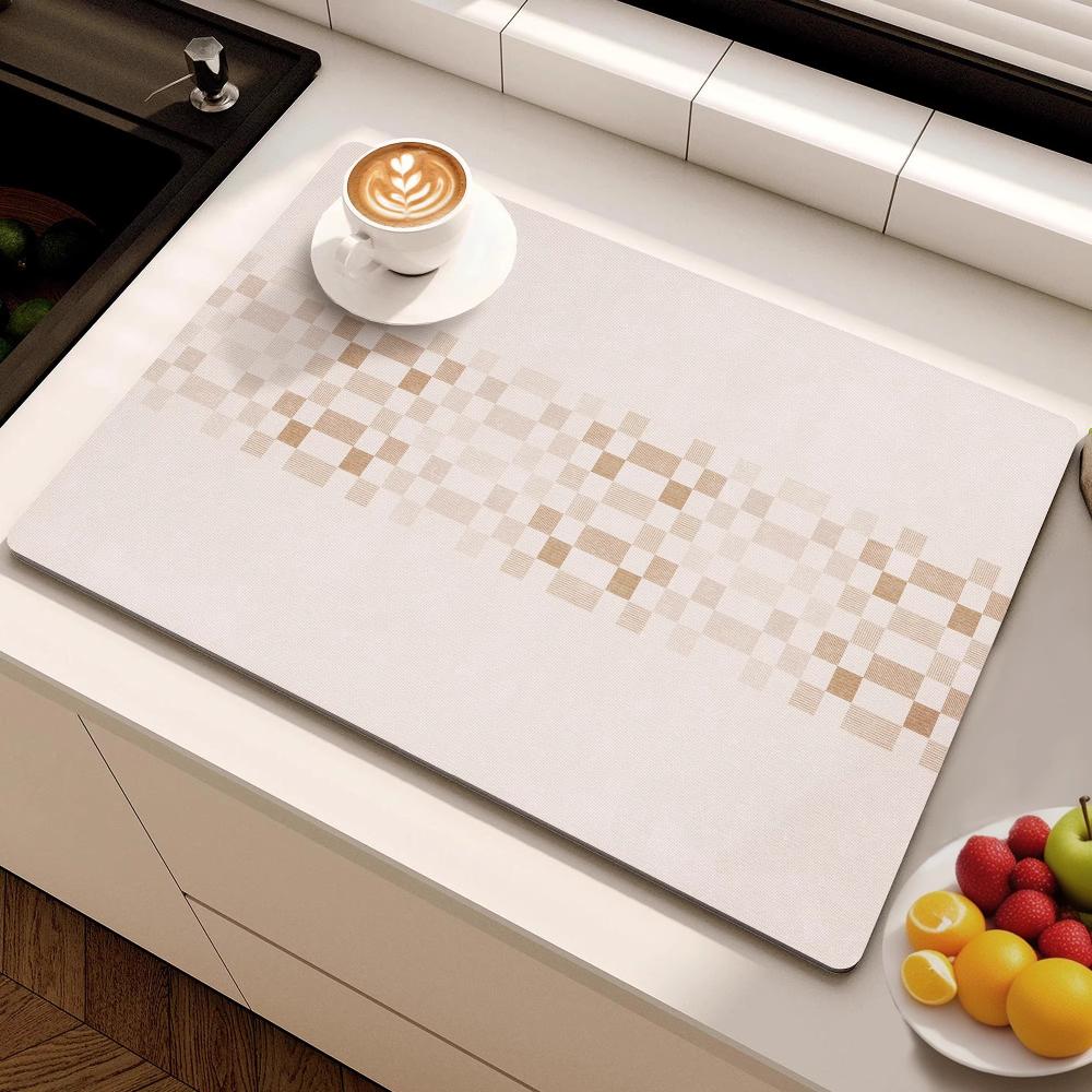 

Modern Minimalist Lines Diatom Mud Dish Drying Mat Super Absorbent NonSlip Kitchen Drain Pad for Tableware Coffee Machine Decor (as the picture,20x30cm)