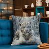 1pc, Square Pillowcase with Snowy White Tiger Cartoon Character, Animal, Landscape, Floral Themes In Modern Style, Suitable for Car, Sofa, Living Room
