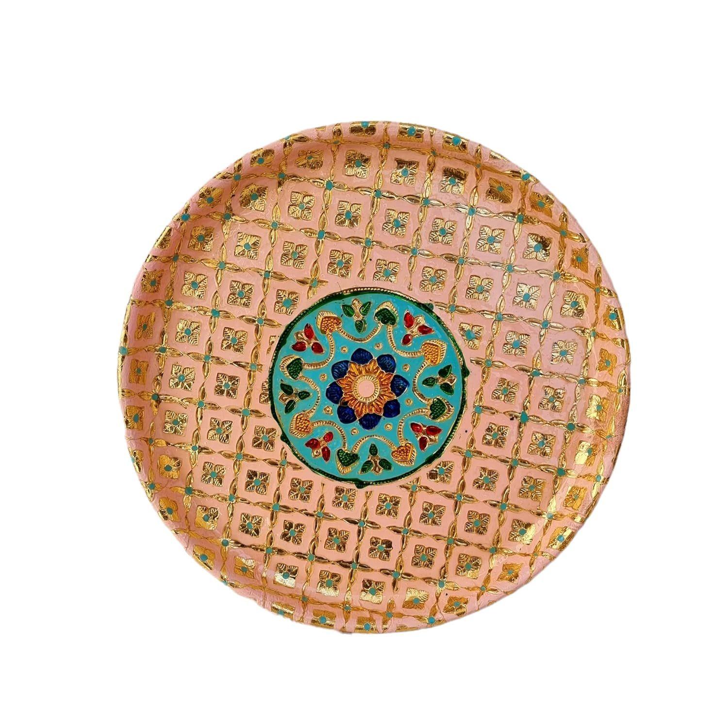 RSN Stainless Steel Handmade Meenakari Pooja Thali