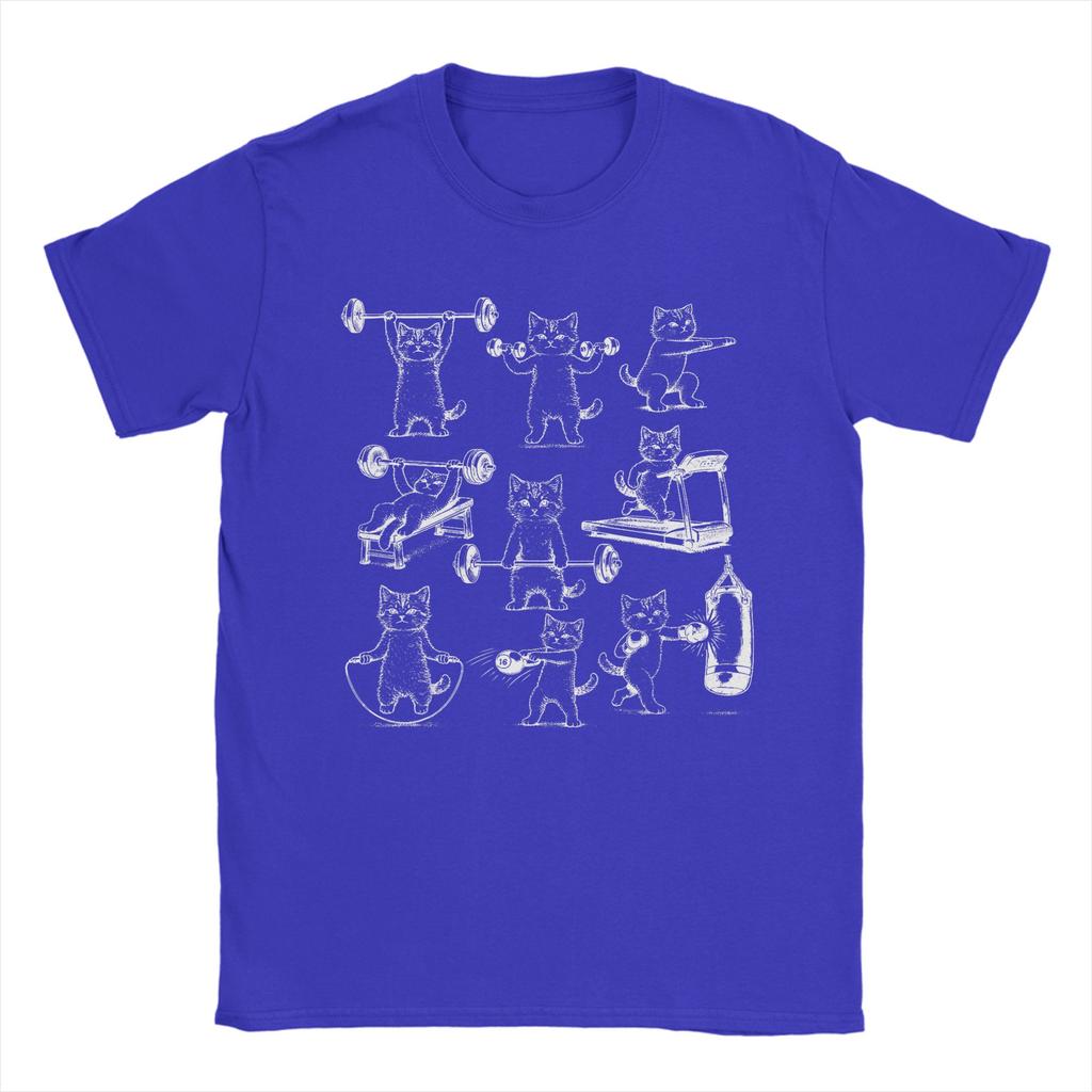 Vintage Weight Lifting Gym Cat Unisex T Shirts Casual Tees Short Sleeve Crewneck TShirt 100 Cotton Printed Tops