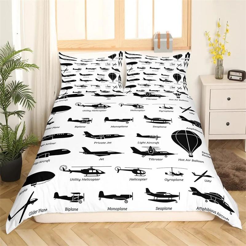Premium Airplane Duvet Cover Planes Fying In Air Aviation Airport Helicopters And Jets Cartoon Style Room Decorative For Boys Girls Gift