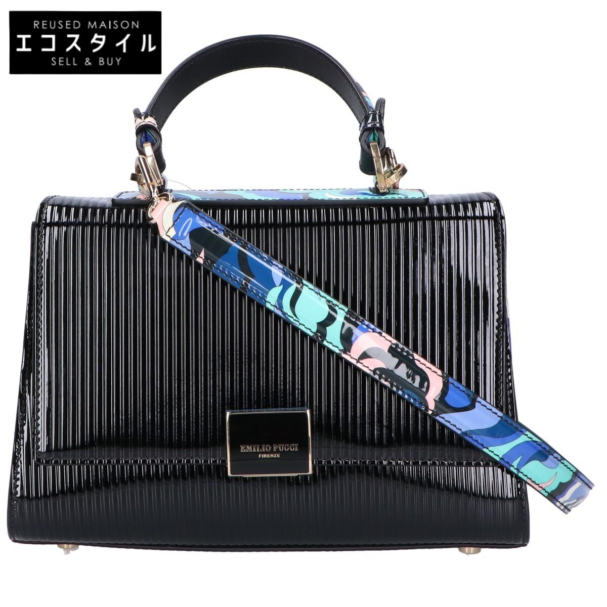 

Emilio Pucci [8RBC21] Patent Leather Pucci Pattern 2-Way Shoulder Bag Handbag blackUsed