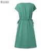 ZANZEA Women Casual V-Neck Loose Summer Short Sleeve Dress