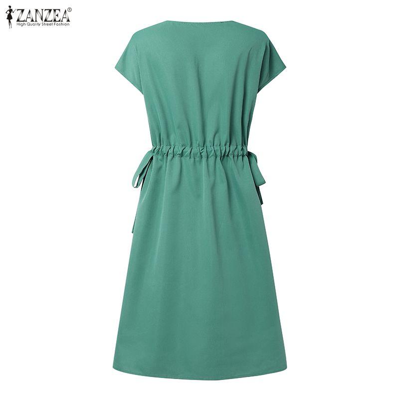 ZANZEA Women Casual V-Neck Loose Summer Short Sleeve Dress