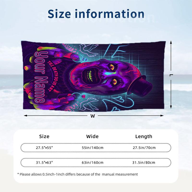 Beach Towel Custom Name Text, Quick Dry Large Towel For Beach HomeTerrifier Art the Clown