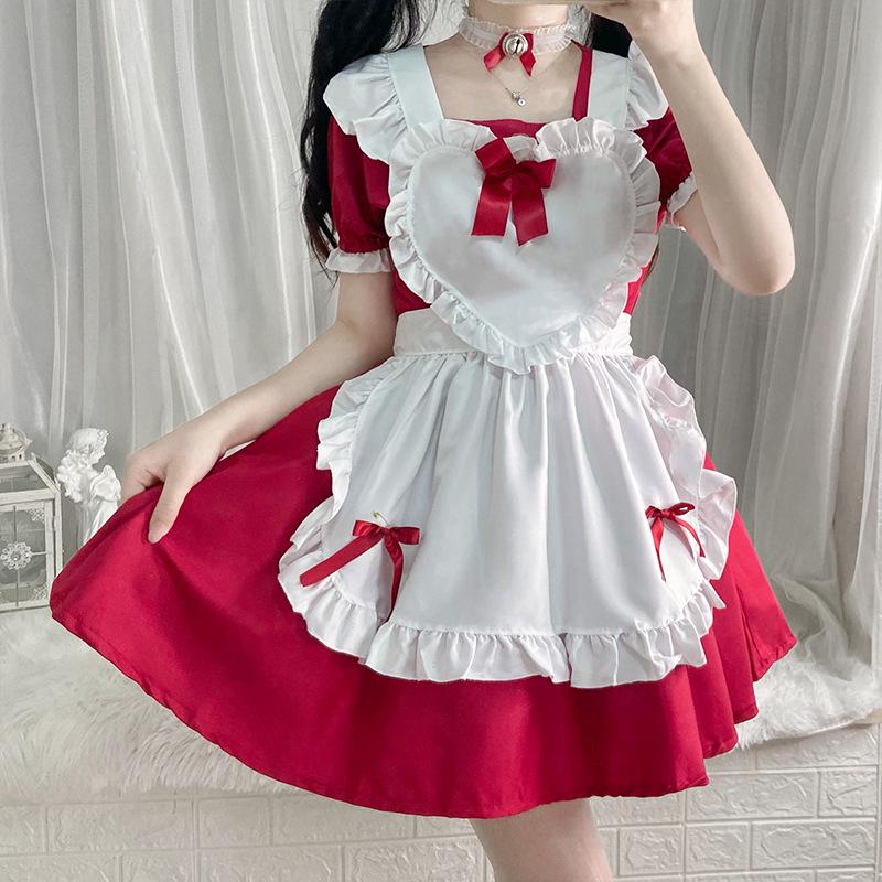 Alice Red Wine Sweetheart Lolita Cosplay Maid Outfit - Cute Princess Dress
