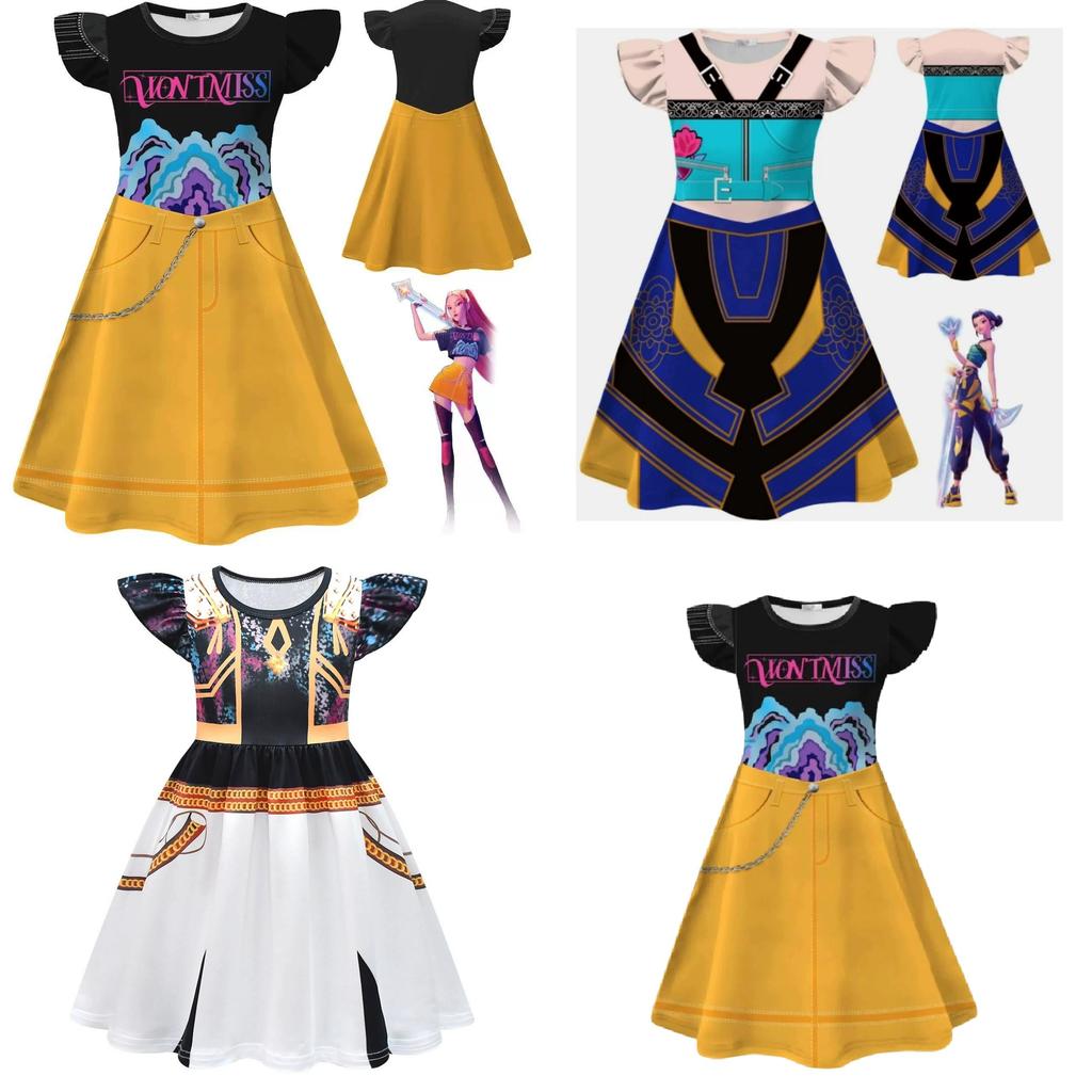 Kpop Demon Hunters Rumi Mira Zoey Childrens Costume Dress With Print Fabric And Flared Sleeves For Spring And Fall Wear