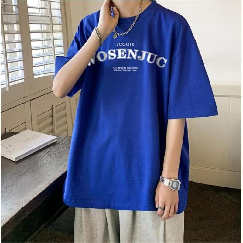 

Мужские футболки с буквенным графическим принтом, модные брендовые футболки для мужчин, футболки больших размеров, мужская одежда, повседневная мужская футболка, летняя корейская ретро 5XL синий