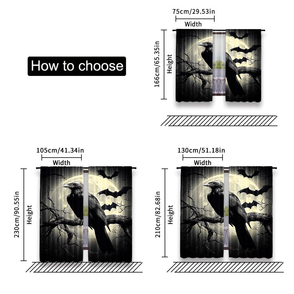 Halloween Raven Curtain Scary Crow Full Moon Night Black Bat Spooky Misty Forest Decor Curtains Suitable Living Room Set Of 2 Made Polyester Washable