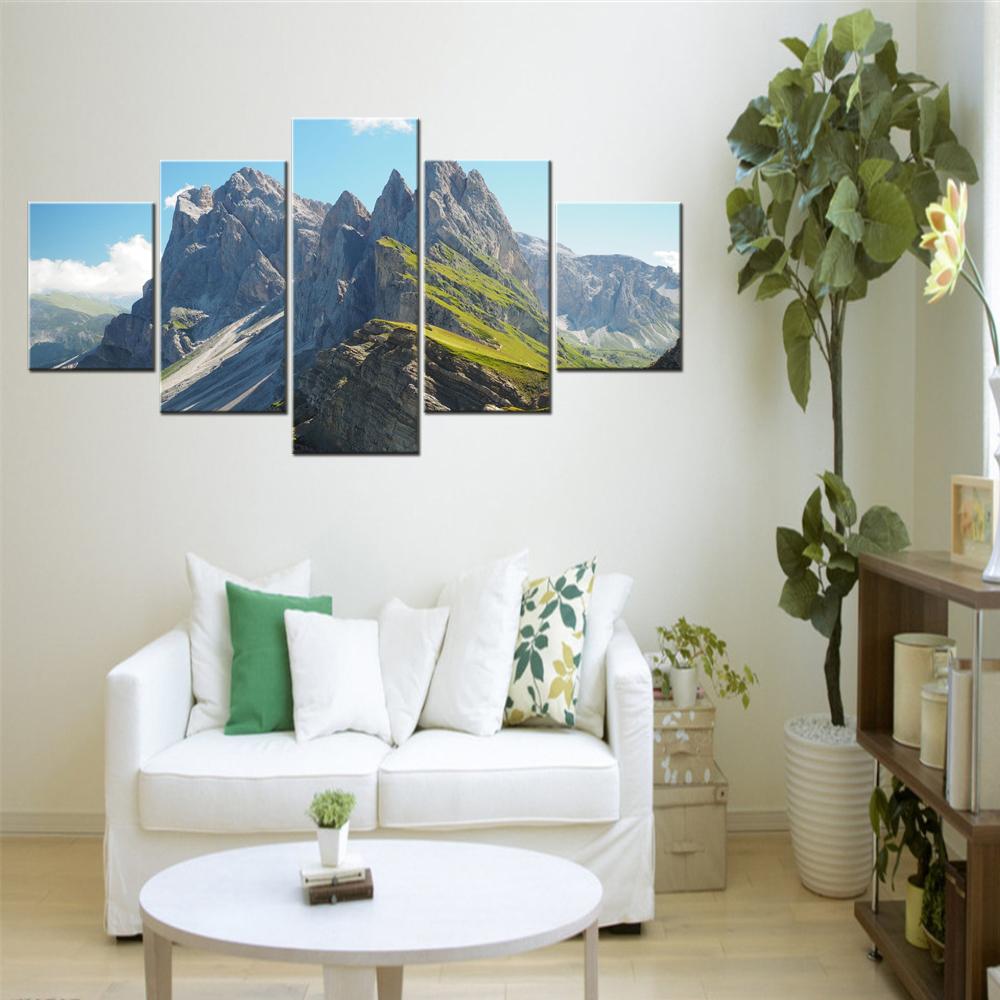

5 Pieces Canvas Wall Arts Mountain Peak Landform Nature Landscape Wallpaper Home Decor Picture Print Artwork For Interior Poster 20X35 20X45 20X55CM