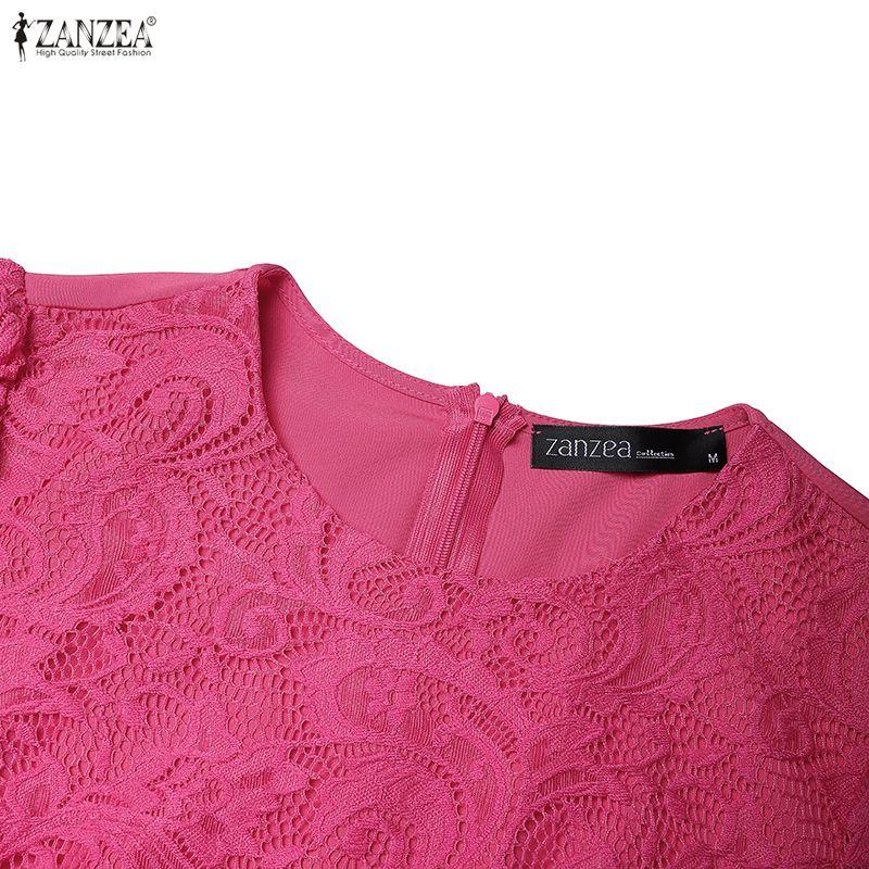 ZANZEA Dames Casual Ronde Hals Korte Mouw Elegante Kant Patchwork Lange Jurk