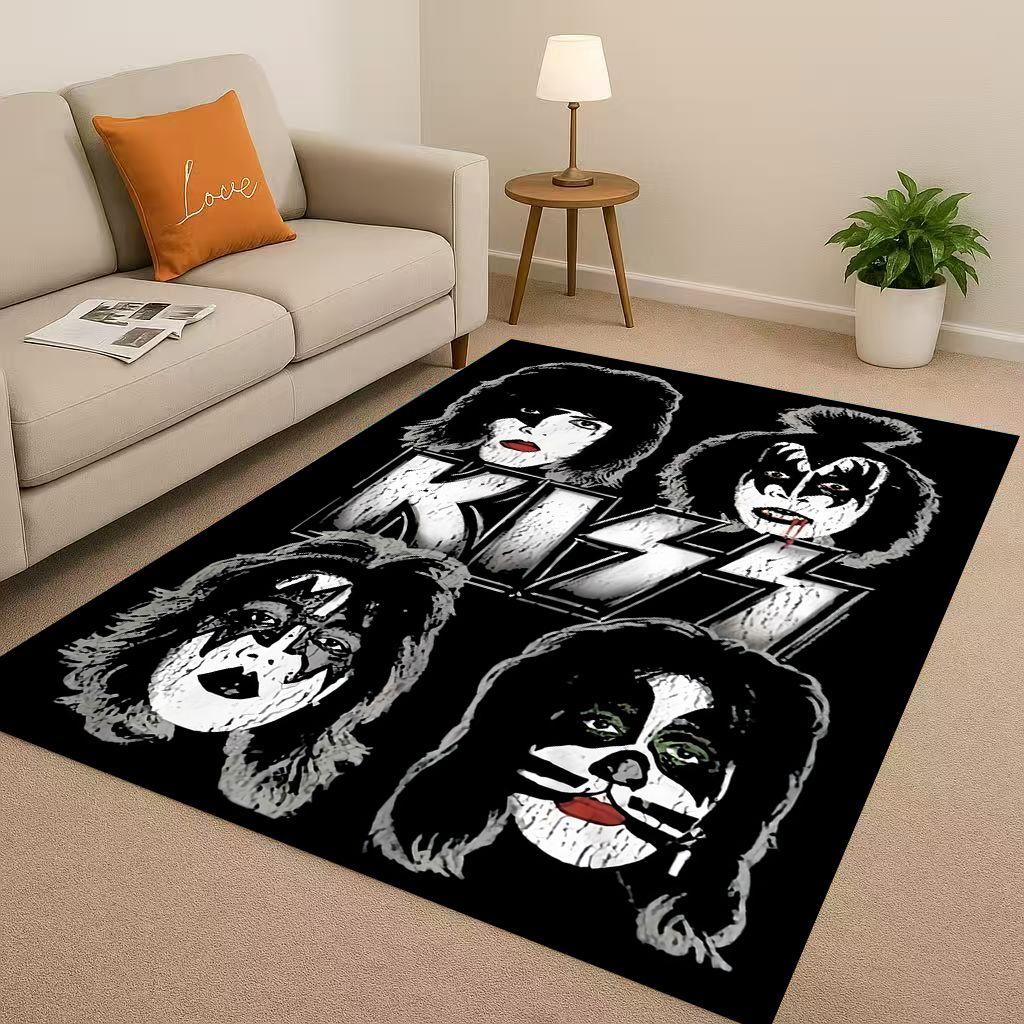 HD Kiss Rock Heavy Metal Band Gene Simmons Wohnzimmer Rutschfester Teppich für Schlafzimmer Spielzimmer Sofa, Heimdekoration Fußmatte