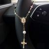 1pc Pink Pearl Cross Steering Wheel Rosary Ornament, Rosary Car Pendant Accessory, Unique Fashion Car Decor Accessory