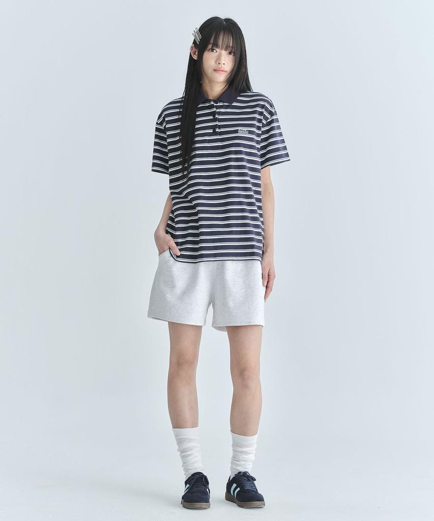 CGP (Women) Oversized Striped Short Sleeve Collared T-Shirt - Dark Navy
