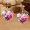 1 Pair Hook Earrings Rose Flower Pattern Heart Shape Charm Drop Earrings Vibrant Color Mother Day Gift Jewelry Accessories