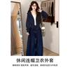 Dark gray short sweater women's thick coat slim-fitting waist hooded top early winter wear with slim shoulders