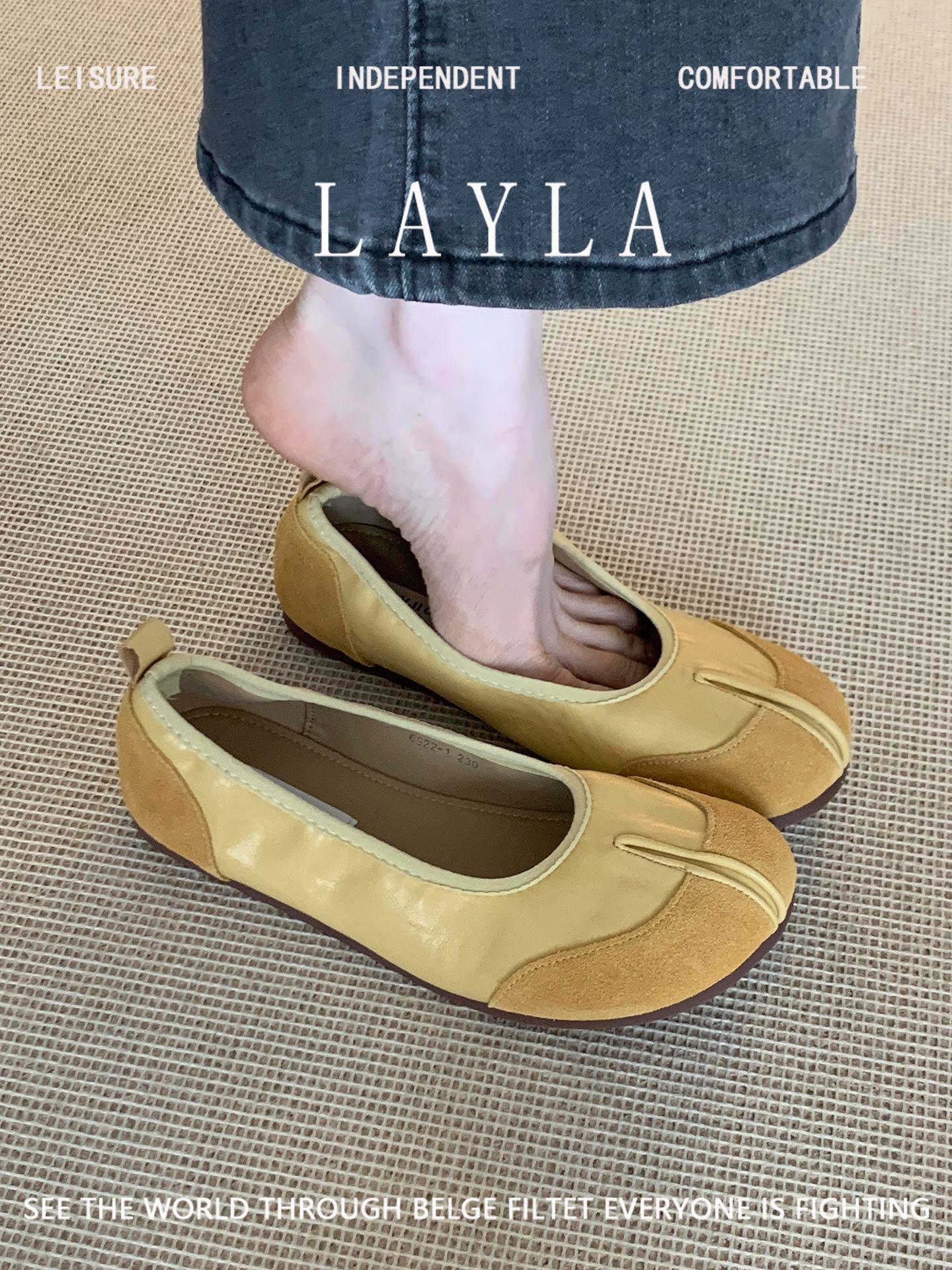 

French evening wind single shoes women s autumn 2025 new soft splicing flat bottom one pedal commuting versatile light mouth ladyshoes 35 жёлтый