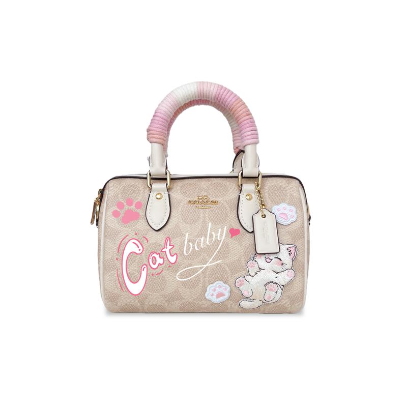 

COACH handbag [Customized bag] Rowan 18 cat baby, hand-painted in English, cute, sweet, elegant and high-end Cat Baby Basic Pack (bag + dust bag) білий