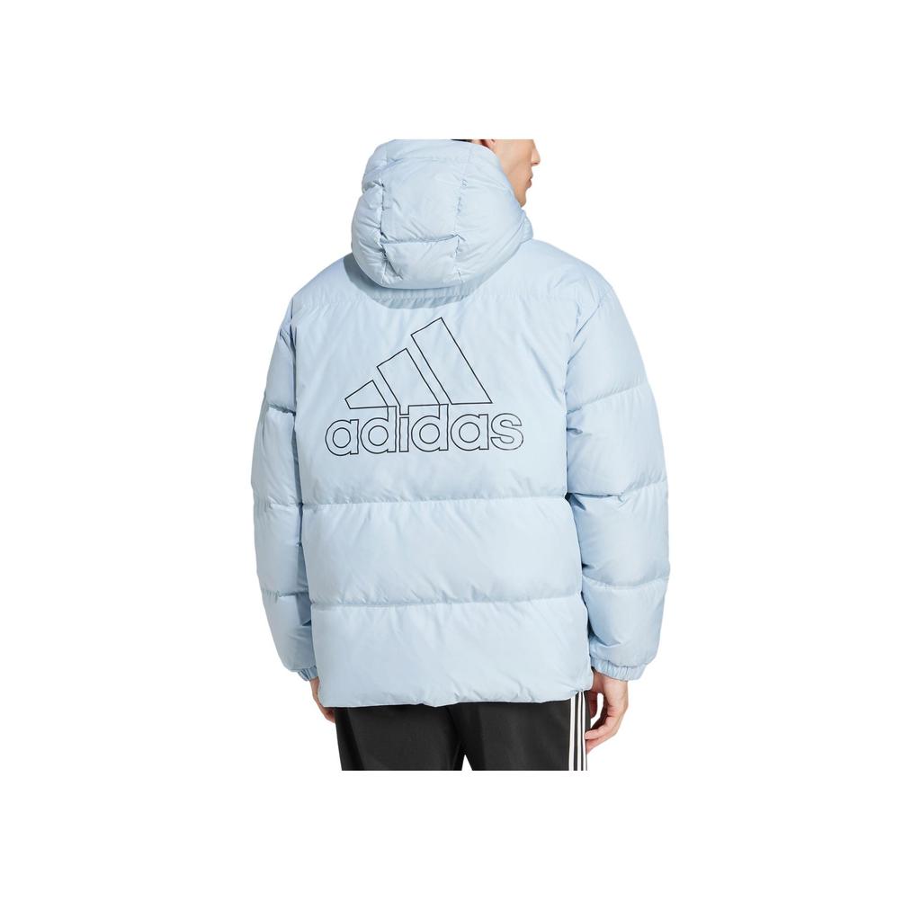 Adidas Puffy Down Jacket With Logo Pattern Hooded Warm Comfortable Casual Jacket Unisex Jacket Blue JM9128