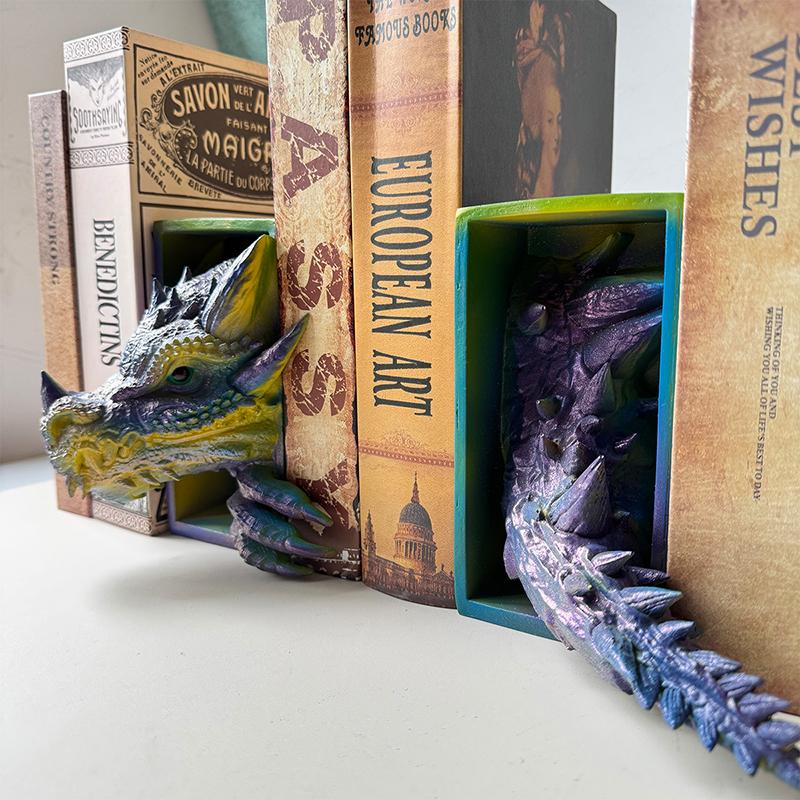 Gothic Dragon Bookends Ornaments 3D Horror Dragon Decorative Bookends Resin Dragon Bookends Creative Sculpture Bookends