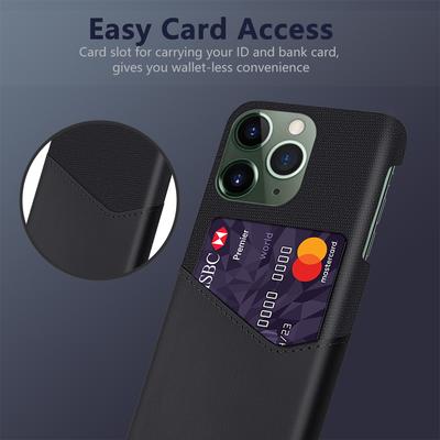 Protective Phone Case for iPhone 15 Pro Cloth Texture PU Leather Coated PC Cover with Card Holder