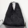 Women Fuzzy Tote Handbag Hasp Faux Fur Tote Bag Casual Furry Armpit Bag Versatile Large Capacity Fall Winter Soft Bag