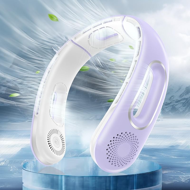 Neck Fan, Hands Free Bladeless Neck Fans Portable Rechargeable, 360° Cooling Neck Fan, 4 Speeds, Quiet, 5200 mAh Battery Operated USB Wearable