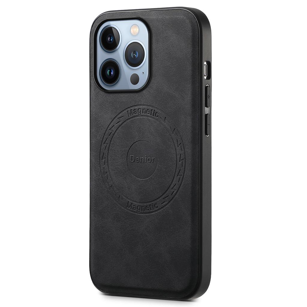 DENIOR A11 For iPhone 13 Pro Case Retro Leather+ PC+TPU Magnetic Phone Cover