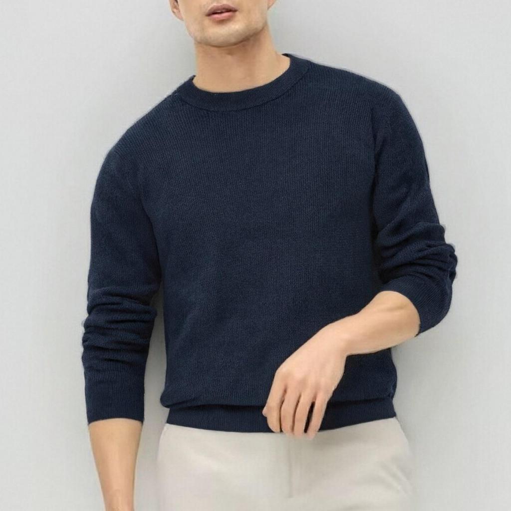 Old Money Style Men's Round Neck Long Sleeve Knit Sweater - Autumn/Winter Casual High-End Feel
