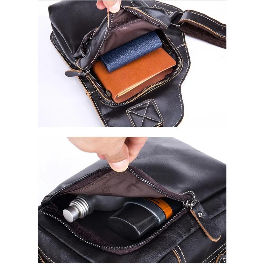 Brand Men's Genuine Leather Bag Luxurious Casual Chest Bag High-quality Outdoor Sports Shoulder Crossbody Bag for iPad Phones
