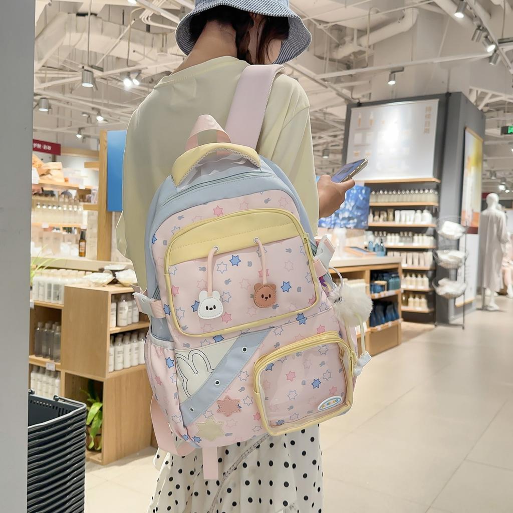 Schoolbag schoolbag Japanese ins high value fresh and sweet contrasting color splicing backpack junior high school students lightweight travel