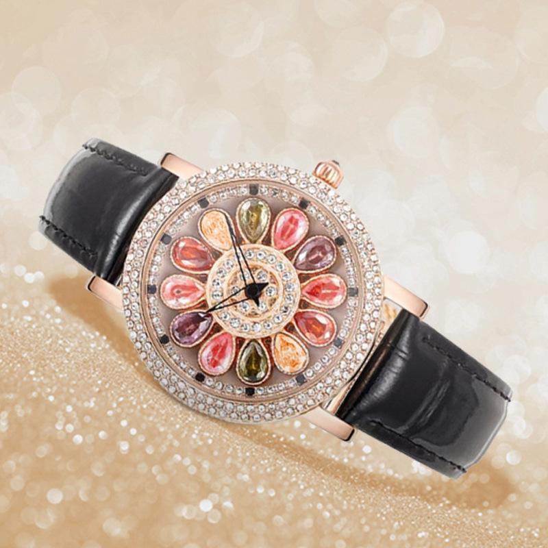 UTHAI H145 Women's Fashion Quartz Watch 360 ° Time Comes and Turns Diamond Inlaid Dial Waterproof Female Creative Wristwatches