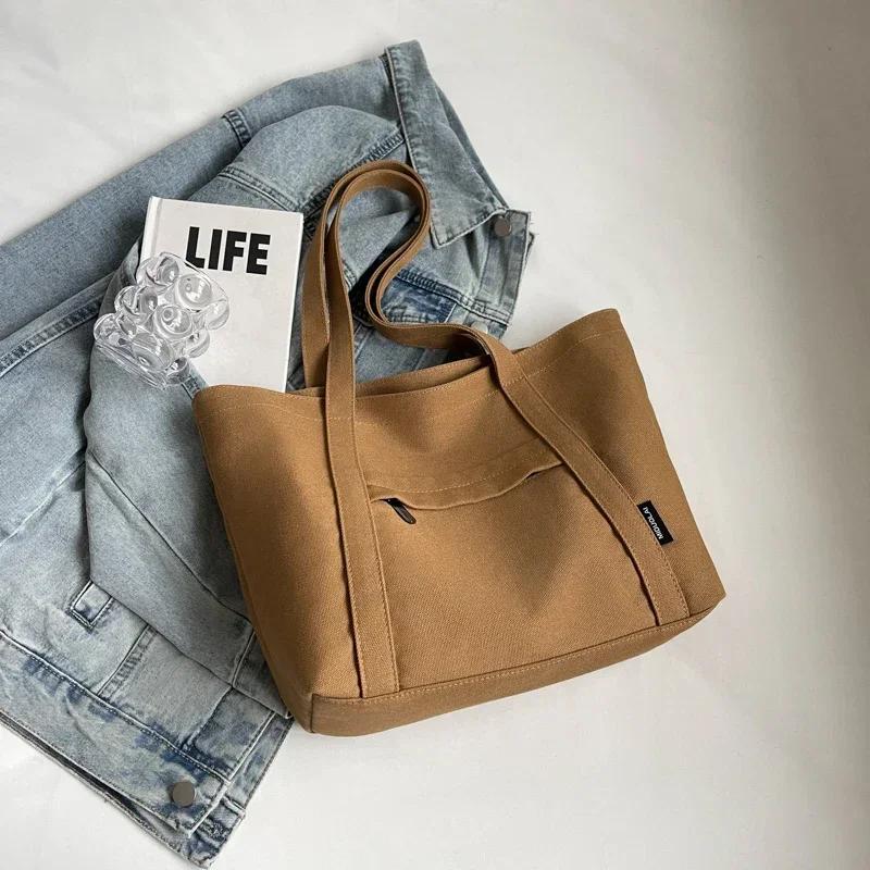 Large Capacity Women's Bag Simple Canvas Shoulder Bag Casual Shoulder Bag