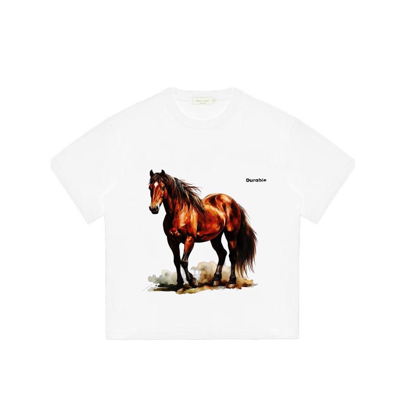 Men's Oversized T-Shirt Black Horse Print and Text Casual Wear