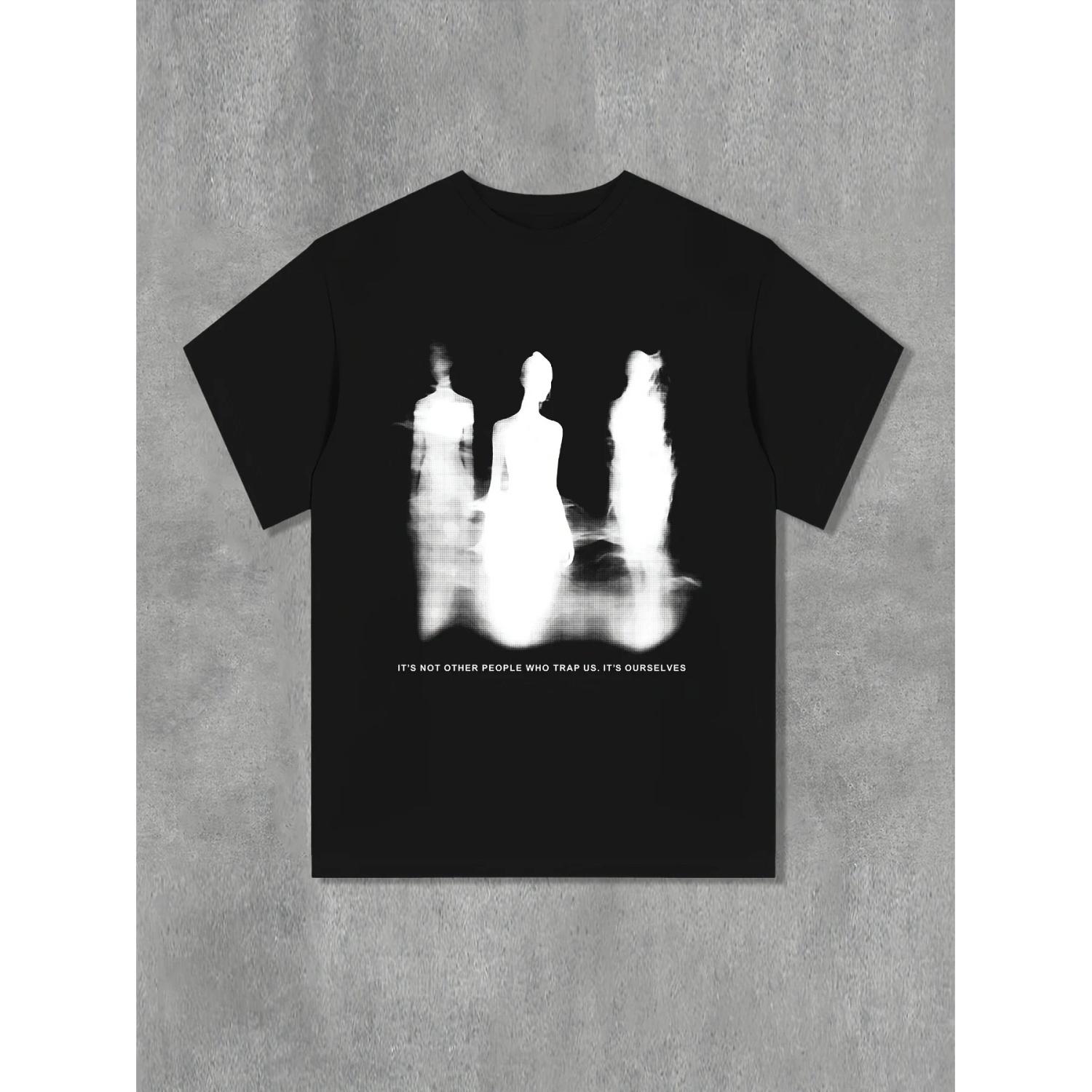 

Fashionable Round Neck Loose Printed T-shirt Is Perfect for All Men and Women with Short Sleeves S чёрный