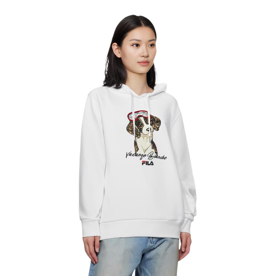 FILA Dog Pattern Casual Hoodie Women hoodies Standard-White F51W338215AWT