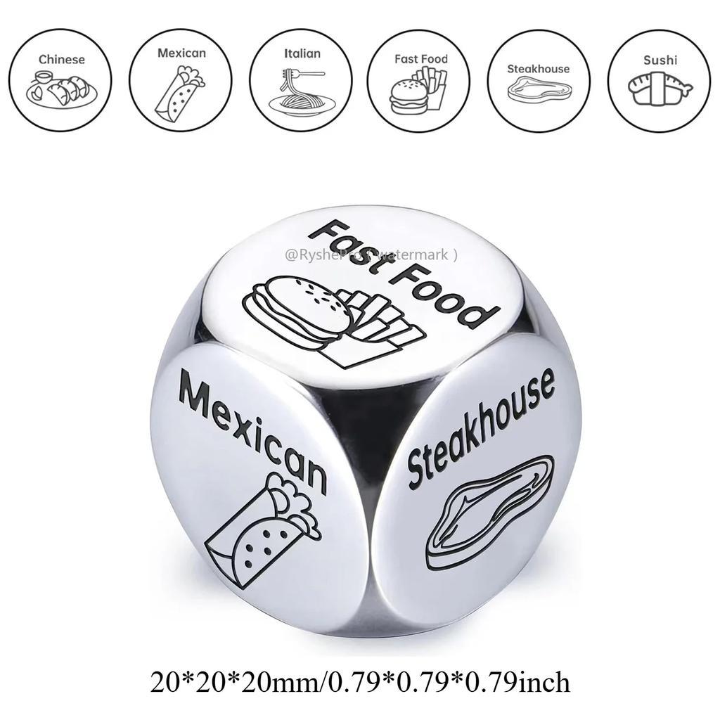 1pc Food Decision Dice Anniversary Date Night for Couple Stainless Steel Food Determine Dice Set Men Women Birthday Wedding Gift